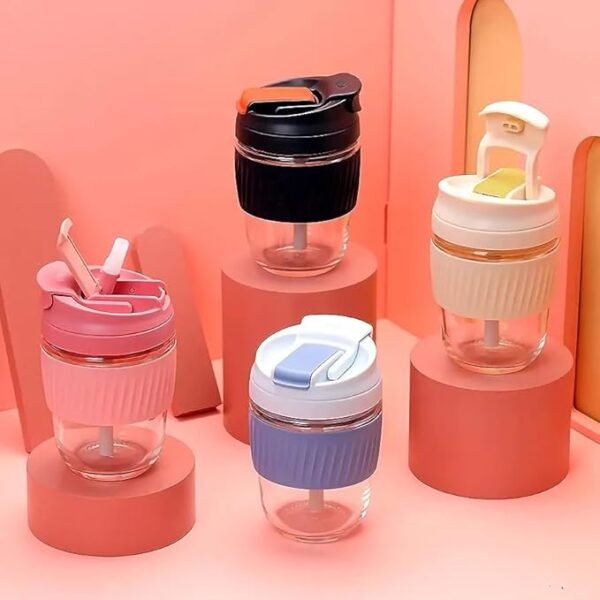 Premium Glass Coffee Sipper with Lid and Straw