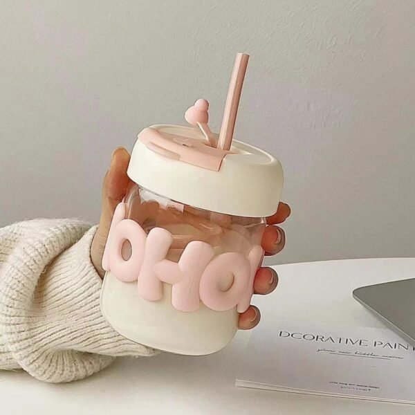 Soft Girl Aesthetic: Cream & Pink Bubble-Letter Glass Cup
