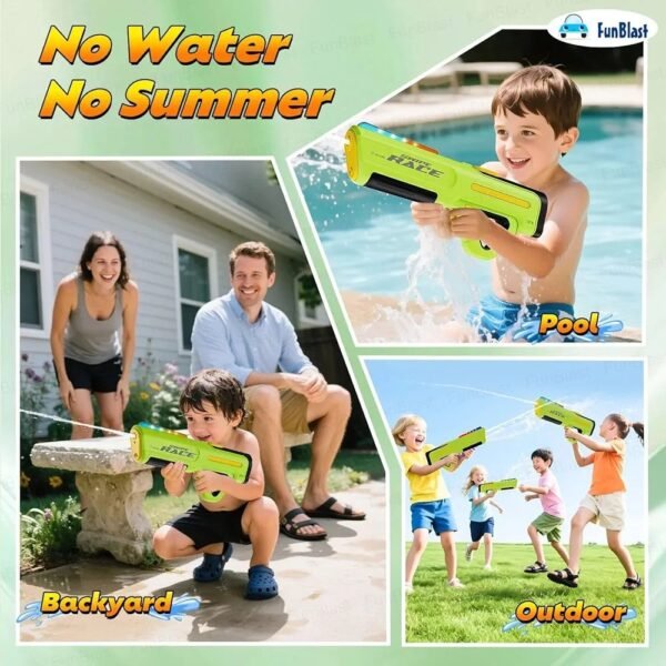 FunBlast Electric Water Blaster with Colorful Light, Automatic Manual Suction 2-in-1 Water Blaster for Adult Kids, Squirt Blasters 20 Ft Range, Pichkari for Holi (Green)